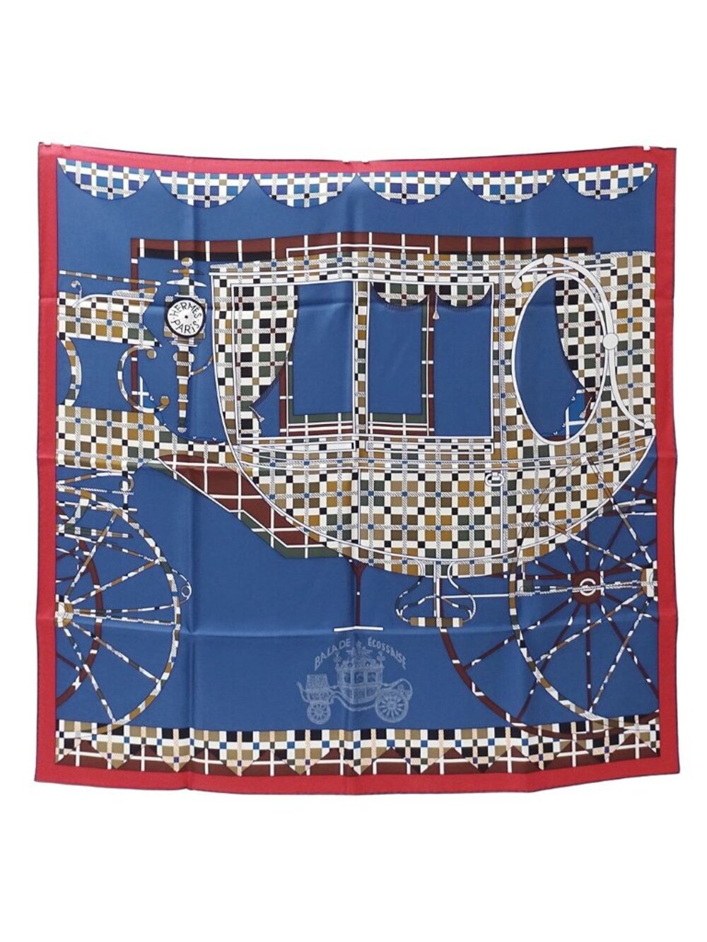 Hermes Scarf Carre 90 Balade Ecossaise Scottish Ballad Silk Blue Large